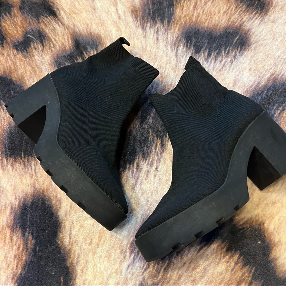 Stradivarius Chunky Black Sock Boot Size 38 / US Size 7 Y2K 1990s Style